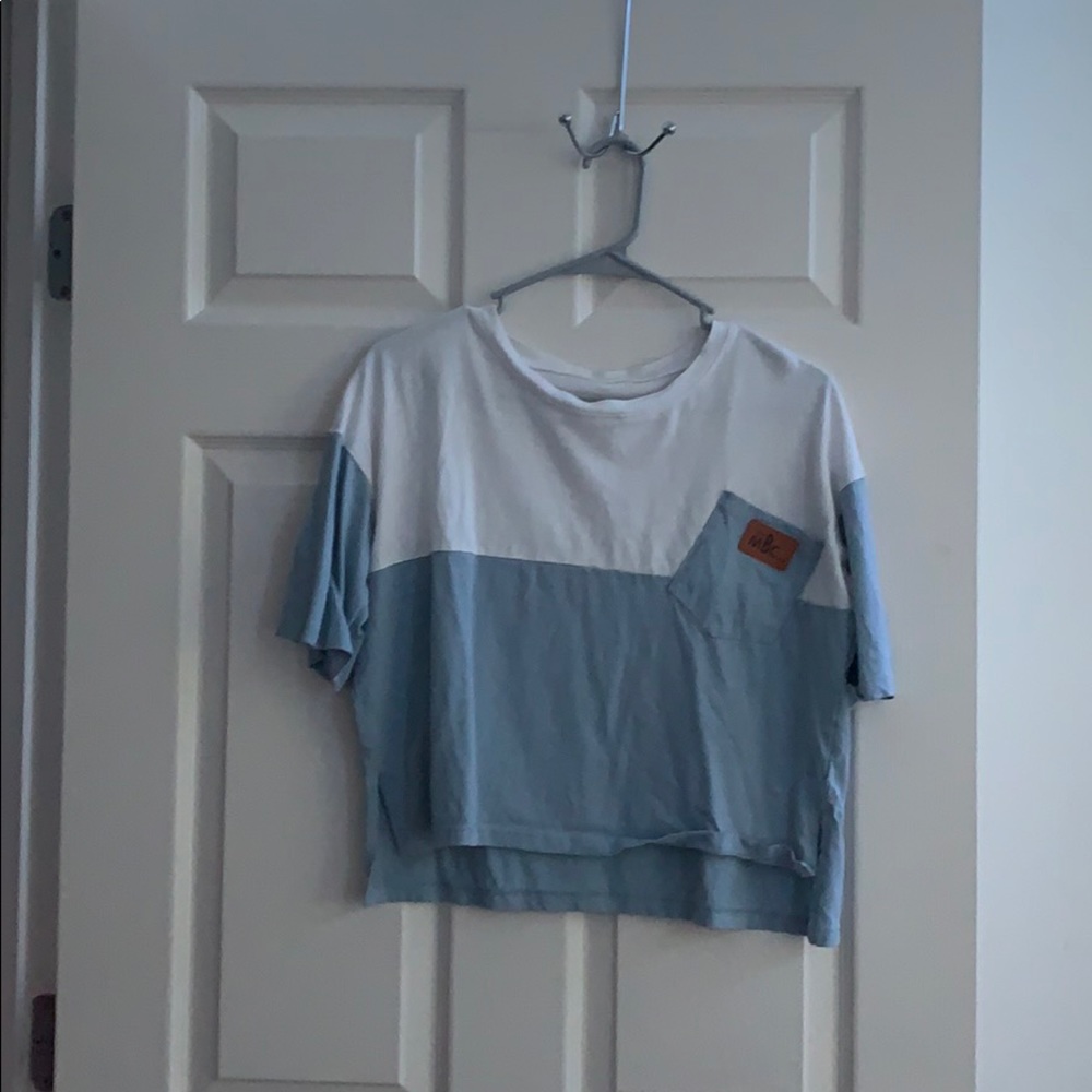 A white and blue crop top